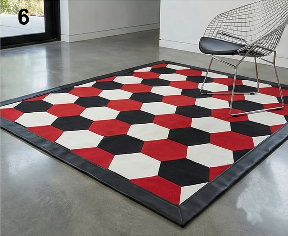Durable Quilted Area Rugs in Tricolor Geometrics