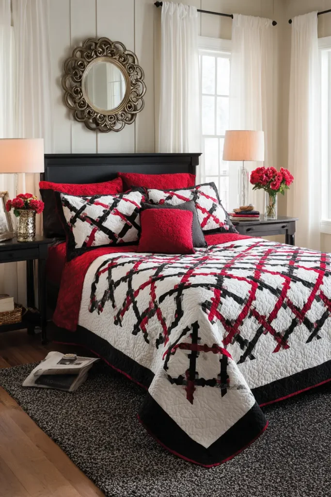 Elegant Irish Chain Quilts with Red Accents