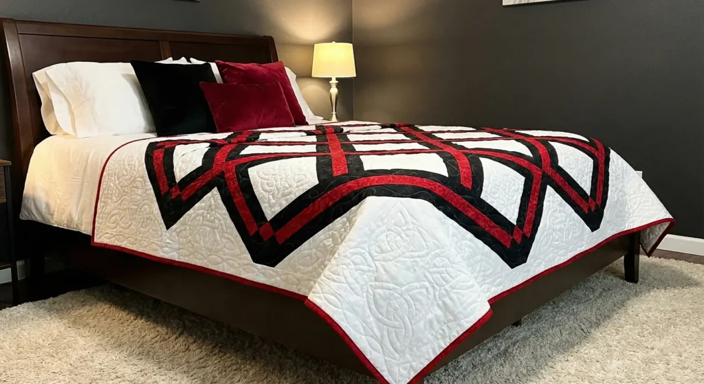 Elegant Irish Chain Quilts with Red Accents