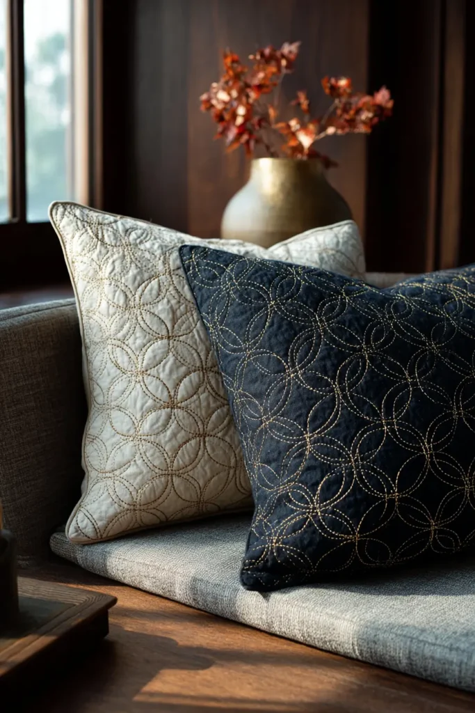 Elegant Sashiko Stitched Pillow Covers for Sofa Accents