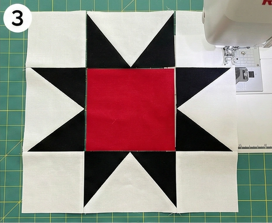 Farmhouse-Style Red, Black, and White Quilts for Open Living Dining Areas