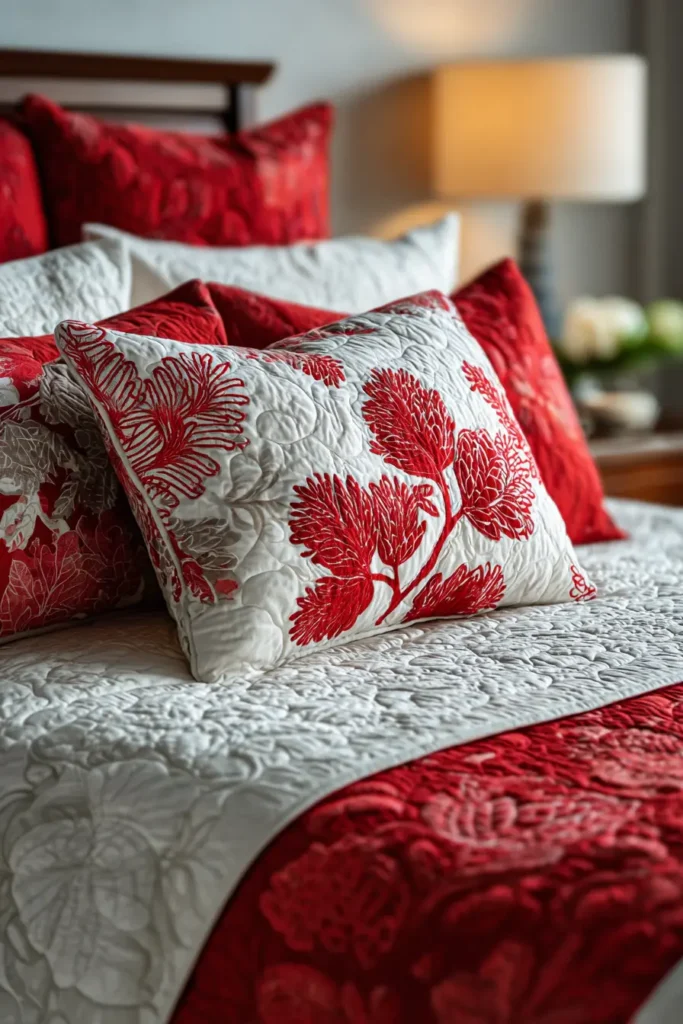 Floral Lehua Blossom Hawaiian Quilt for Pillow Covers