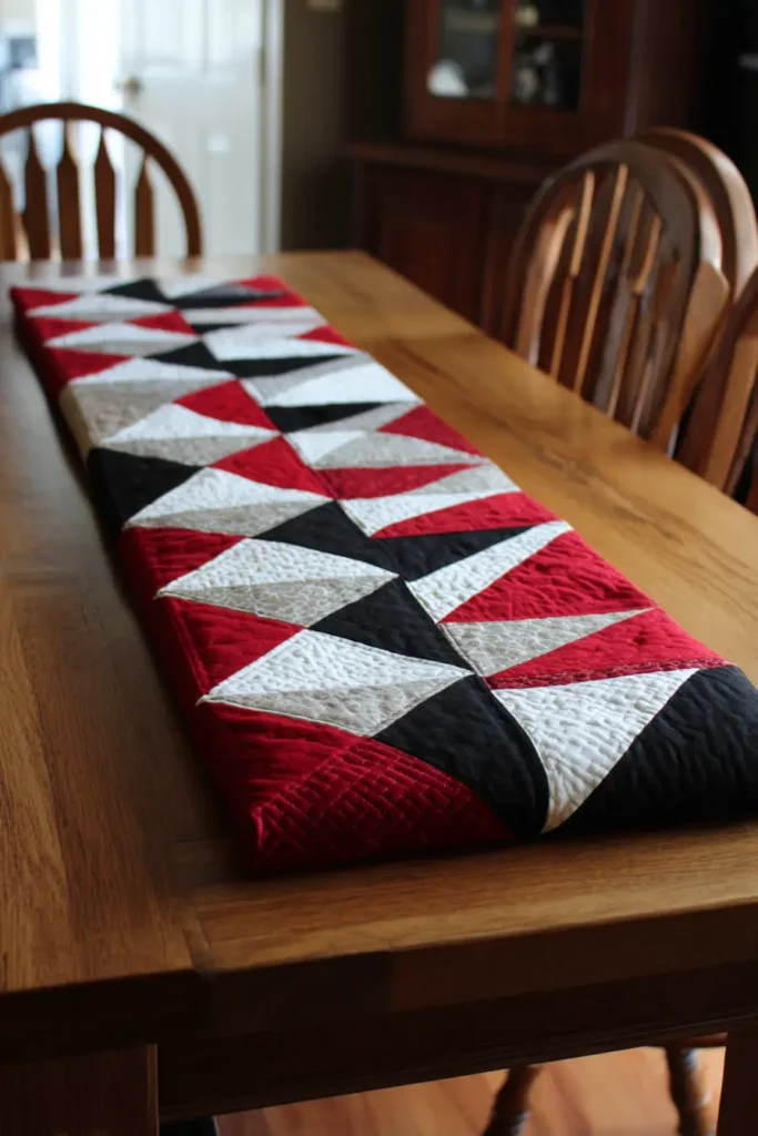 Flying Geese Red and Black Quilt for Dining Bench Cushion and Armchairs