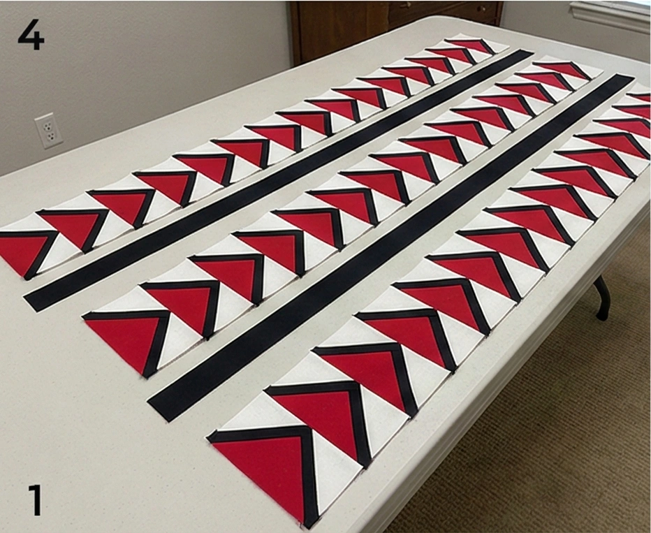 Flying Geese Red and Black Quilt for Dining Bench Cushion and Armchairs