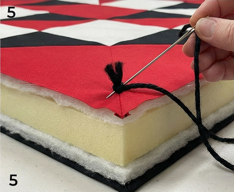 Flying Geese Red and Black Quilt for Dining Bench Cushion and Armchairs