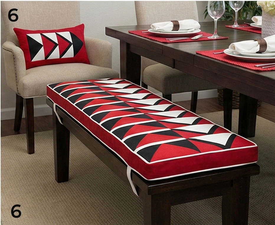 Flying Geese Red and Black Quilt for Dining Bench Cushion and Armchairs