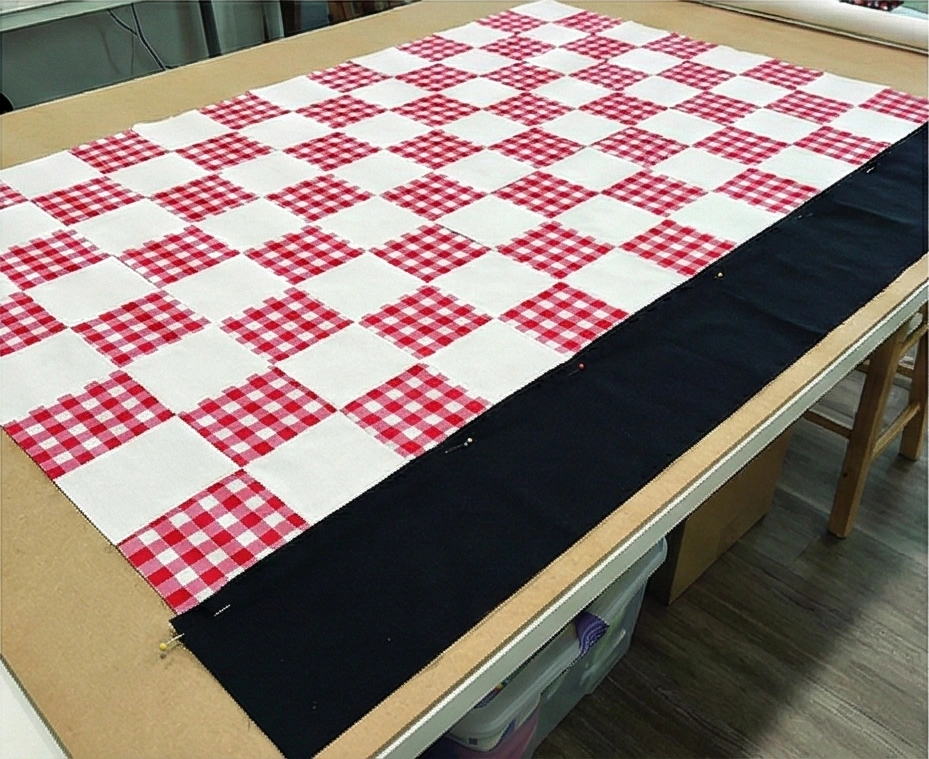Gingham Red and White Quilt with Black Borders for Throw Blanket