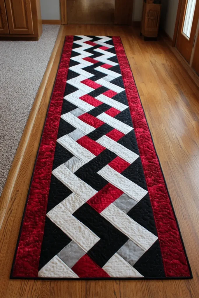 Herringbone Pattern Quilt Runner for Sideboard in Dining