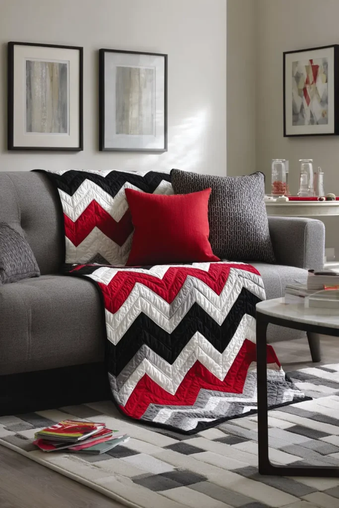 Herringbone Red Accent Quilt for Stylish Sofas