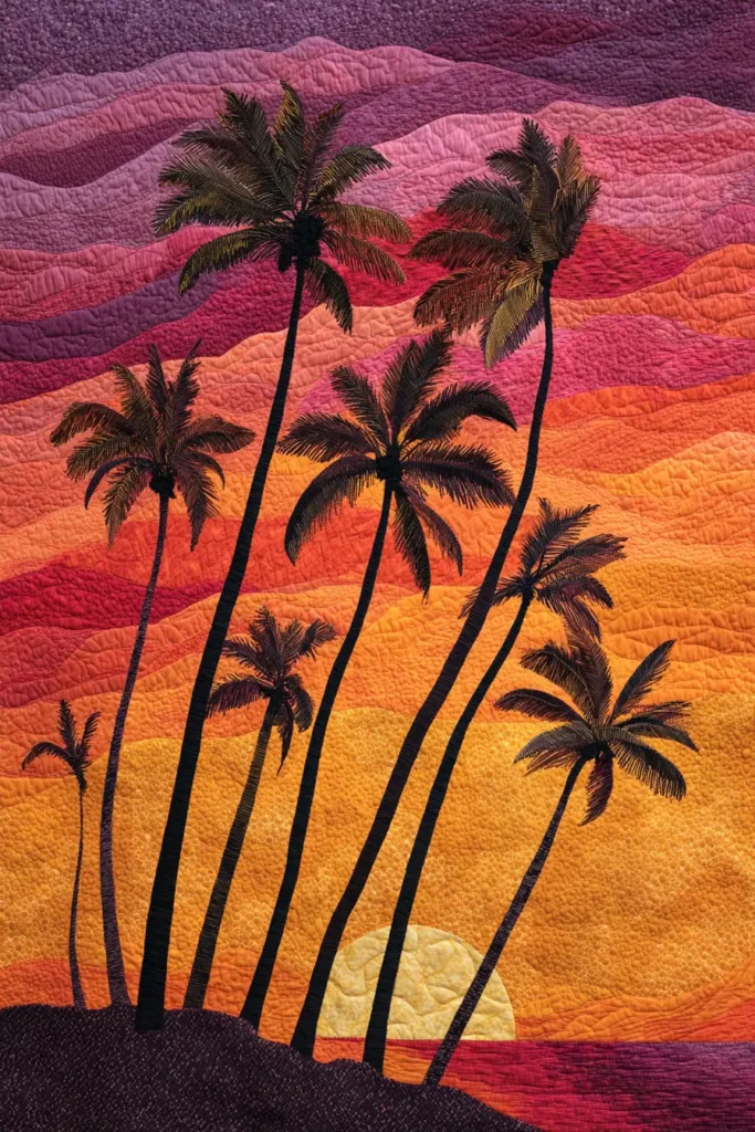 Island Sunset Hawaiian Quilt Design for Wall Hangings