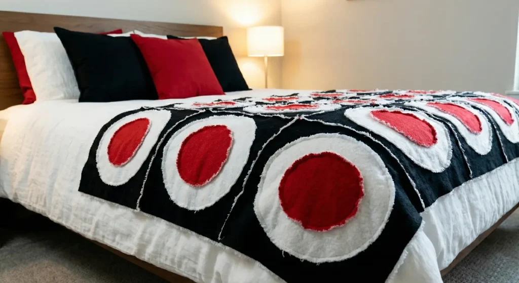 Layered Red, Black, and White Quilts for Cozy Statement Bedrooms