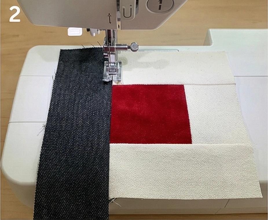 Log Cabin Quilt Pattern in Red, Black, and White for Floor Throw