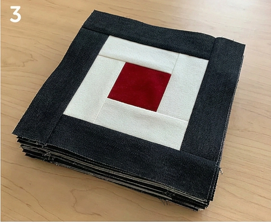 Log Cabin Quilt Pattern in Red, Black, and White for Floor Throw