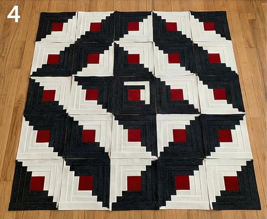 Log Cabin Quilt Pattern in Red, Black, and White for Floor Throw