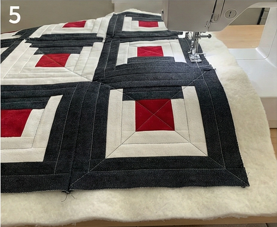 Log Cabin Quilt Pattern in Red, Black, and White for Floor Throw