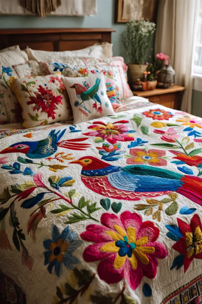 Mexican Otomi Embroidery-Inspired Quilts