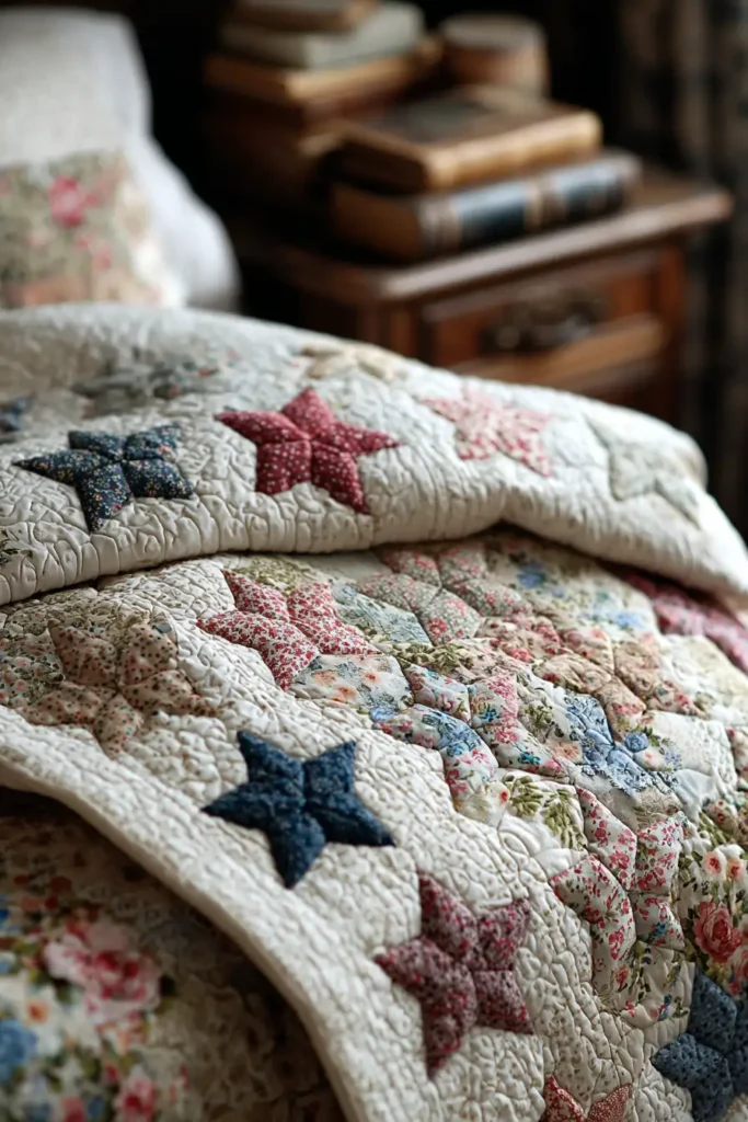 Miniature Seven Sisters Star Quilts for Shelf Styling