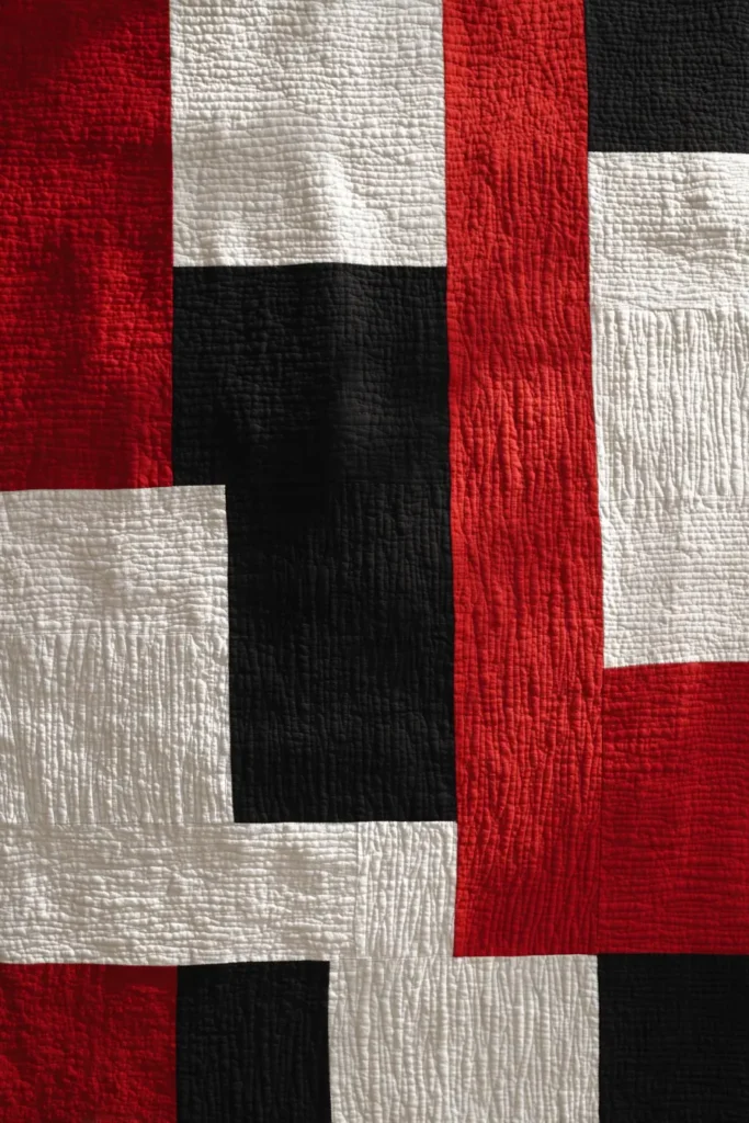 Minimalist Red, Black, and White Quilts with Clean Lines