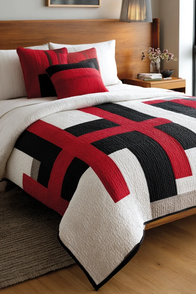 Minimalist Red, Black, and White Quilts with Clean Lines
