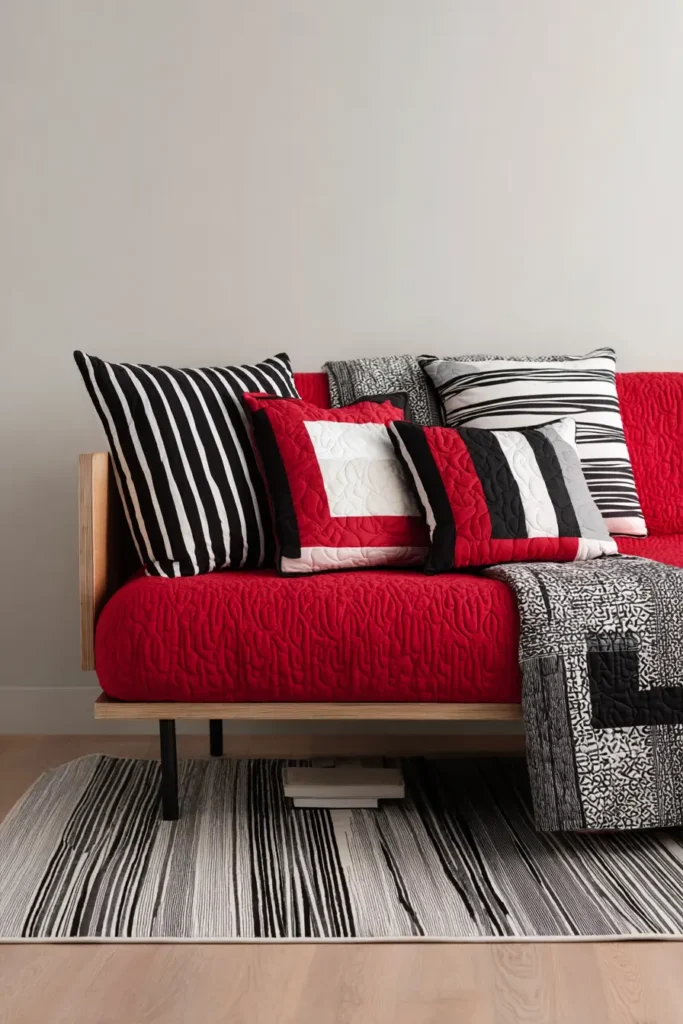 Minimalist Red, Black, and White Quilts with Clean Modern Lines