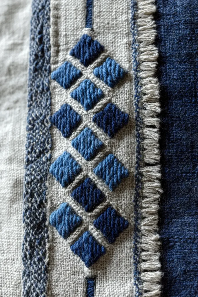 Modern Kogin Embroidery Patterns on Cozy Quilted Throws