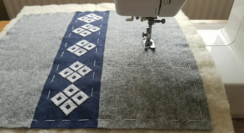 Modern Kogin Embroidery Patterns on Cozy Quilted Throws