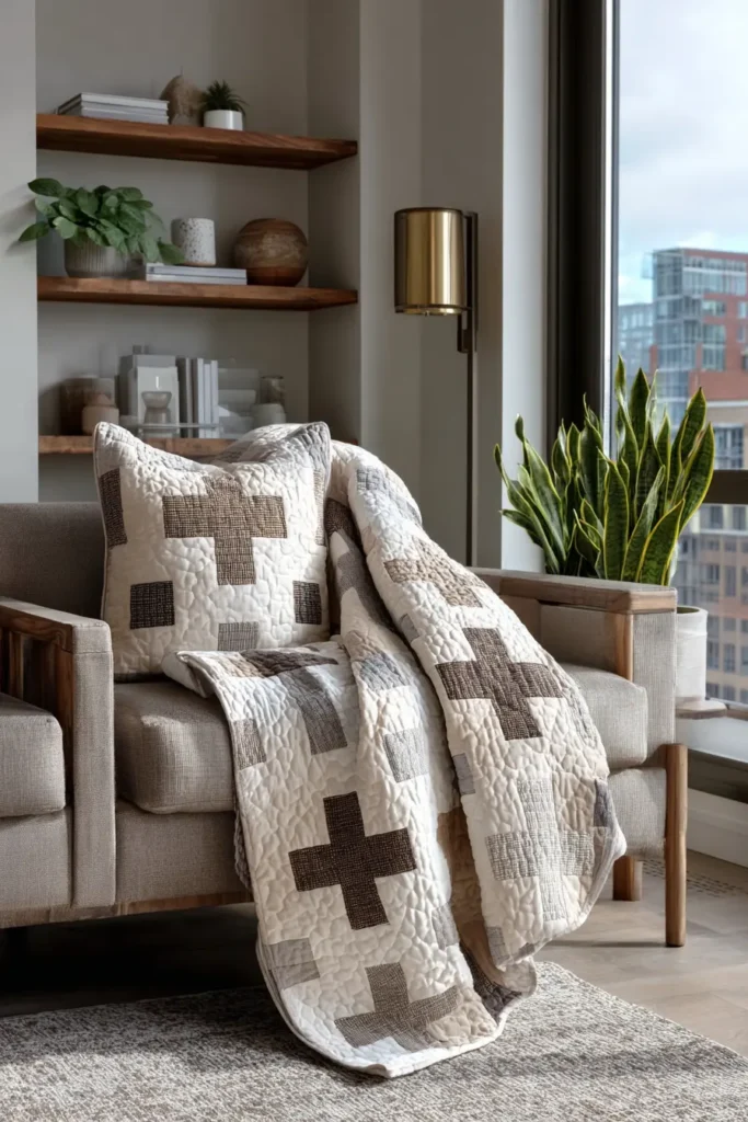 Modern Nordic Cross Quilt Ideas for Living Room Accents