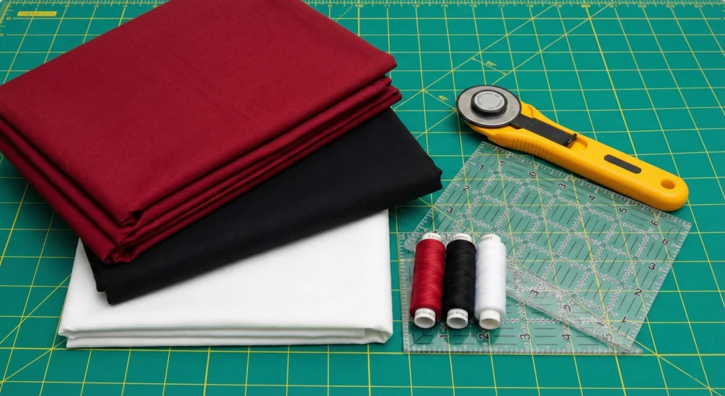 Mosaic Tile Inspired Red, Black, and White Quilts