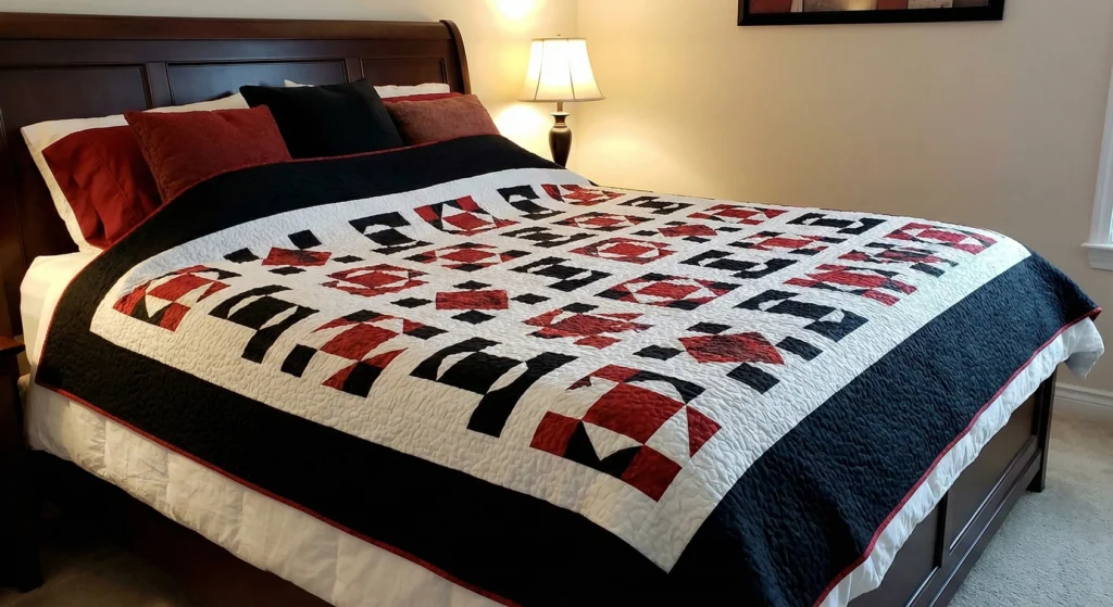Mosaic Tile Inspired Red, Black, and White Quilts