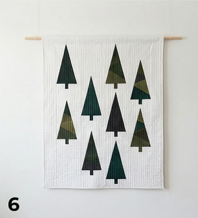 Nordic Pine Tree and Forest Motif Quilts for Wall Decor