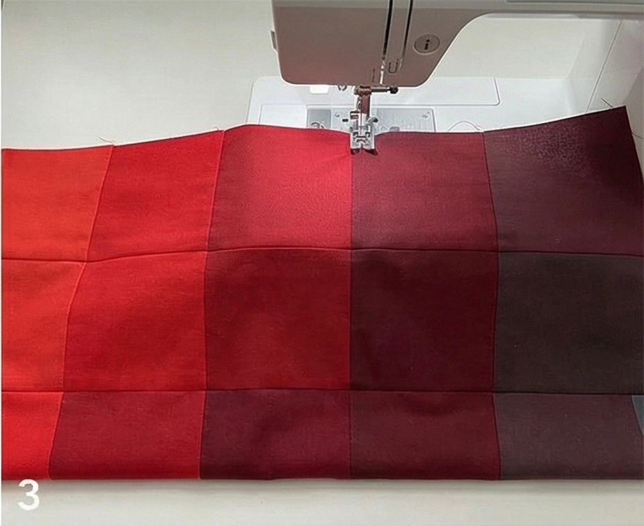 Ombre Red to Black Quilt for Dramatic Sofa Drape in Combined Room