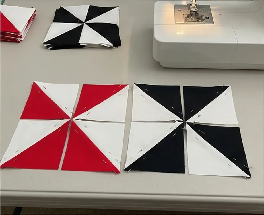 Pinwheel Quilt Ideas in Red, Black, and White for Sofa Pillow