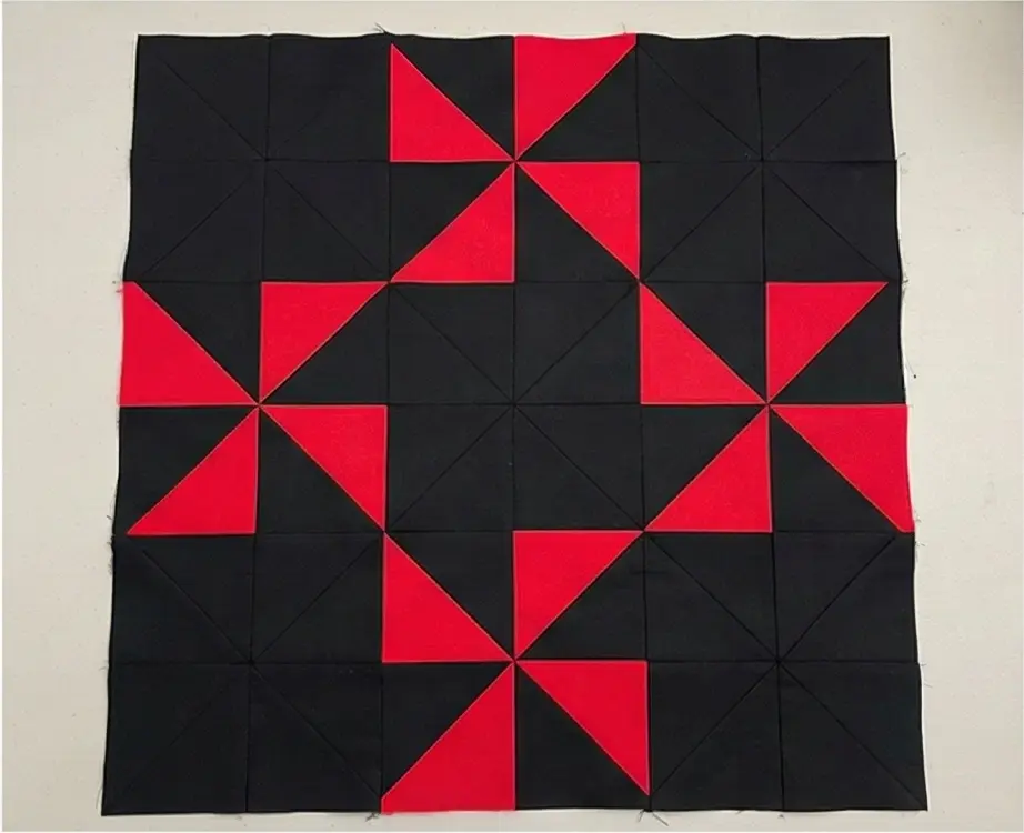 Pinwheel Quilt Ideas in Red, Black, and White for Sofa Pillow