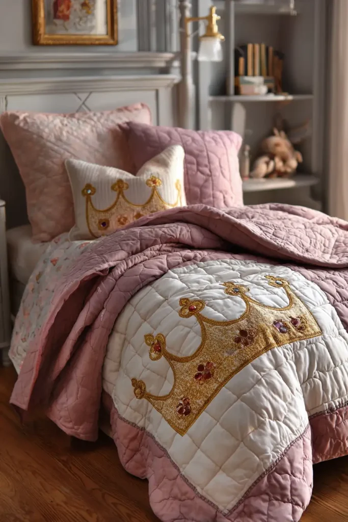 Princess Crown Quilt Designs for Stylish Girls' Bedding