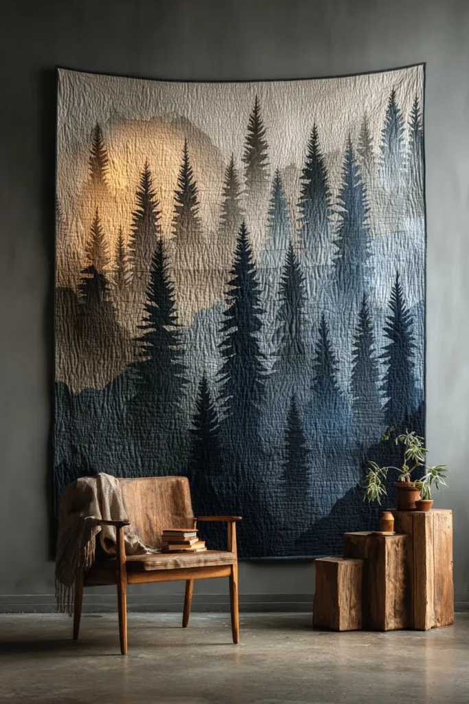 Quilted Wall Hangings with Abstract Nordic Landscapes