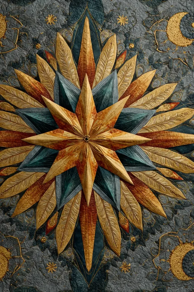 Radiant Sunburst Star Quilt Medallions for Hallway Decor