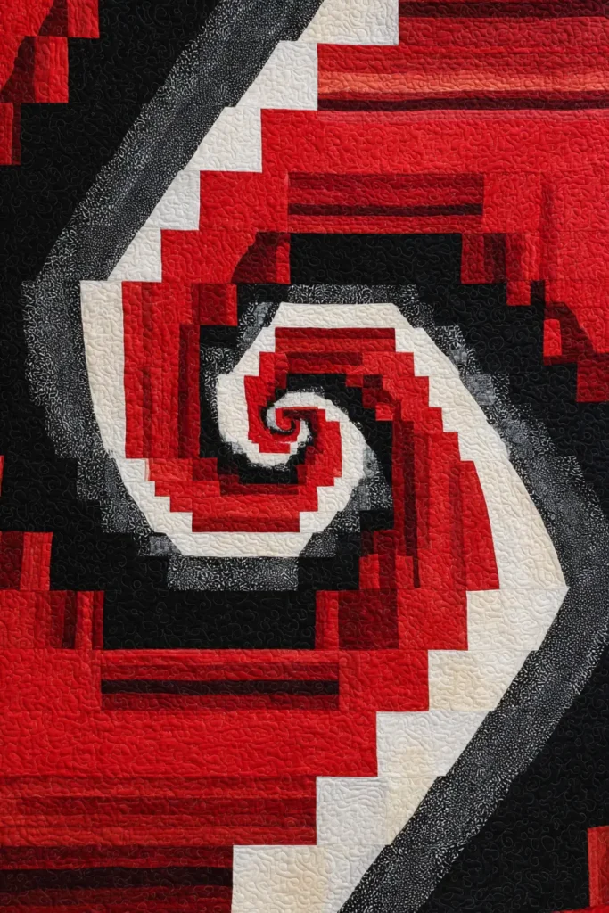Red, Black, and White Sophisticated Log Cabin Quilt Patterns