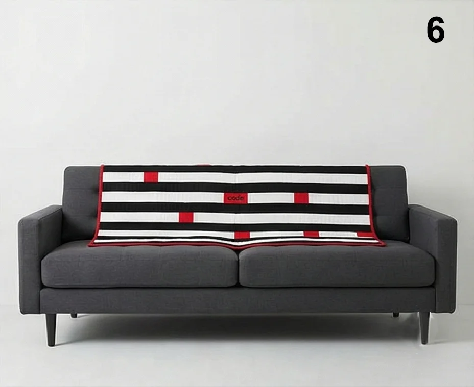 Red, Black, and White Stripe Quilts for Sleek Modern Sofas