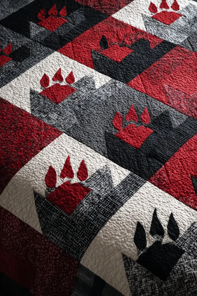 Rustic Bear Paw Blocks in Red, Black, and White