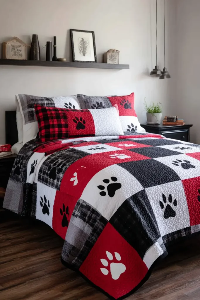 Rustic Bear Paw Blocks in Red, Black, and White