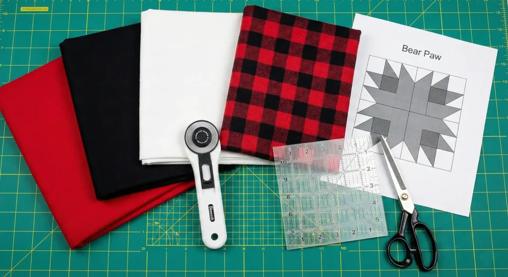 Rustic Bear Paw Blocks in Red, Black, and White