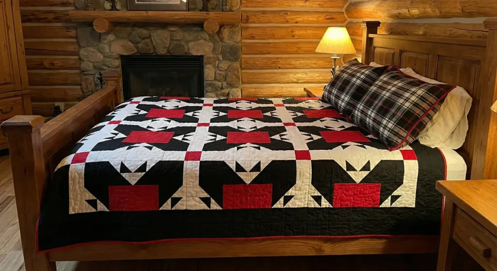 Rustic Bear Paw Blocks in Red, Black, and White