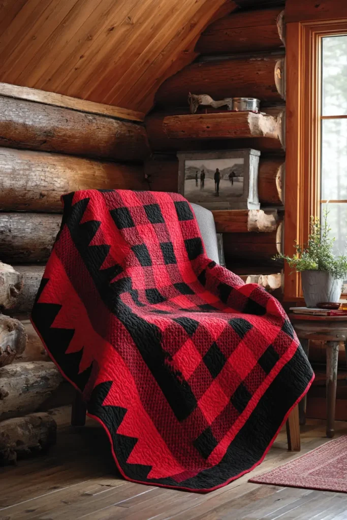 Rustic Plaid Red and Black Quilt for Cozy Combined Spaces