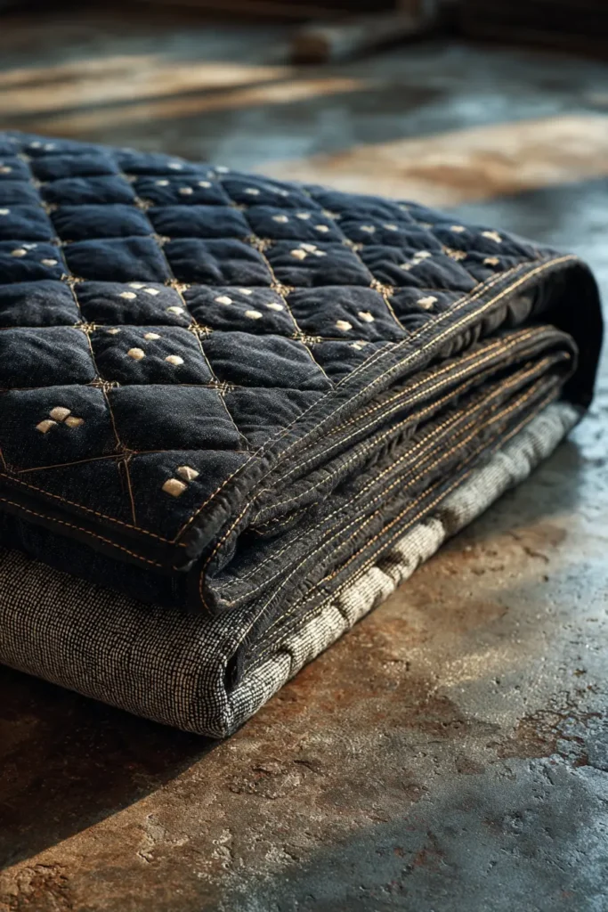 Sashiko Quilted Floor Throws for Cozy Minimal Living Areas