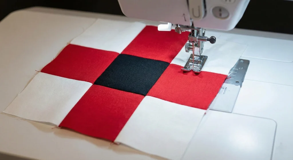 Scandinavian-Inspired Red, Black, and White Bedroom Quilts