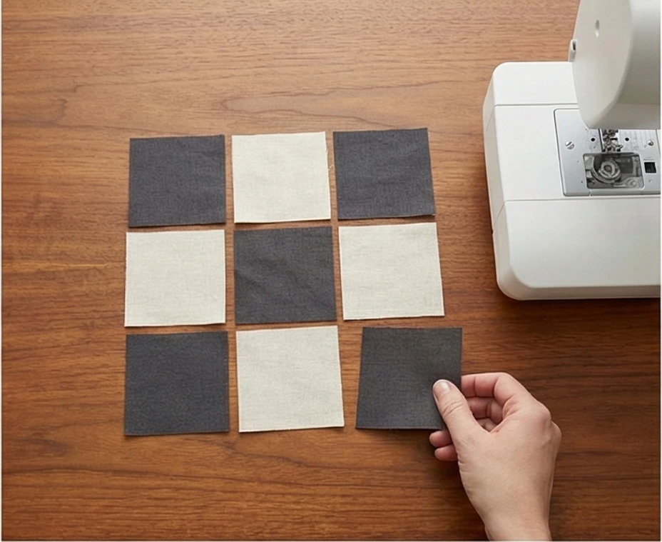 Scandinavian Quilted Table Runners in Cream and Charcoal