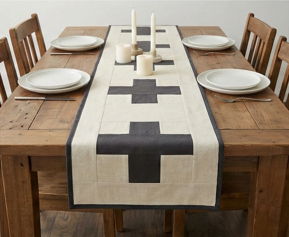 Scandinavian Quilted Table Runners in Cream and Charcoal
