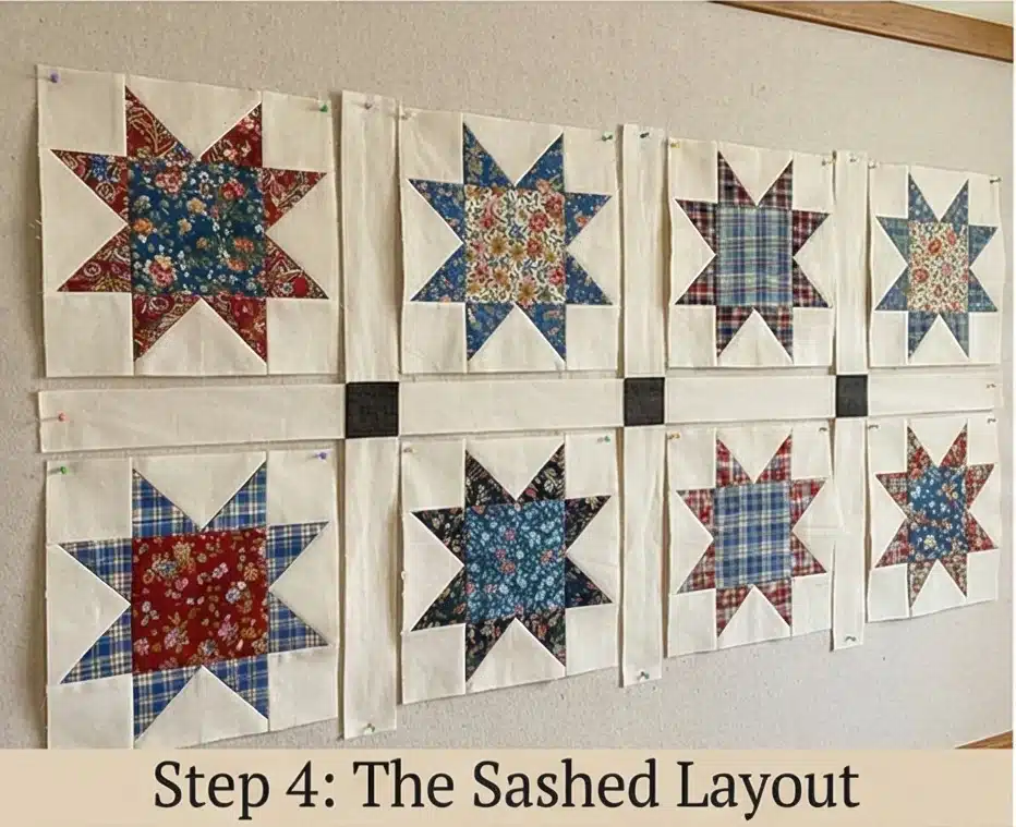Scrappy Star Quilt Throws for Rustic Living Room Comfort