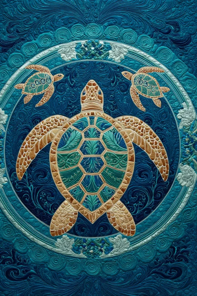 Sea Turtle Motif Hawaiian Quilt Ideas for Throw Blankets