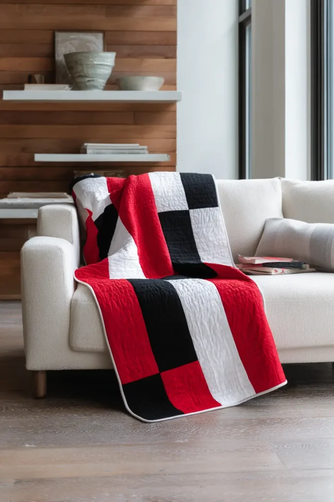 Simple Color Block Quilt for Tying Both Spaces Together